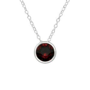 Sterling Silver Round Ruby Red Crystal Pendant Necklace